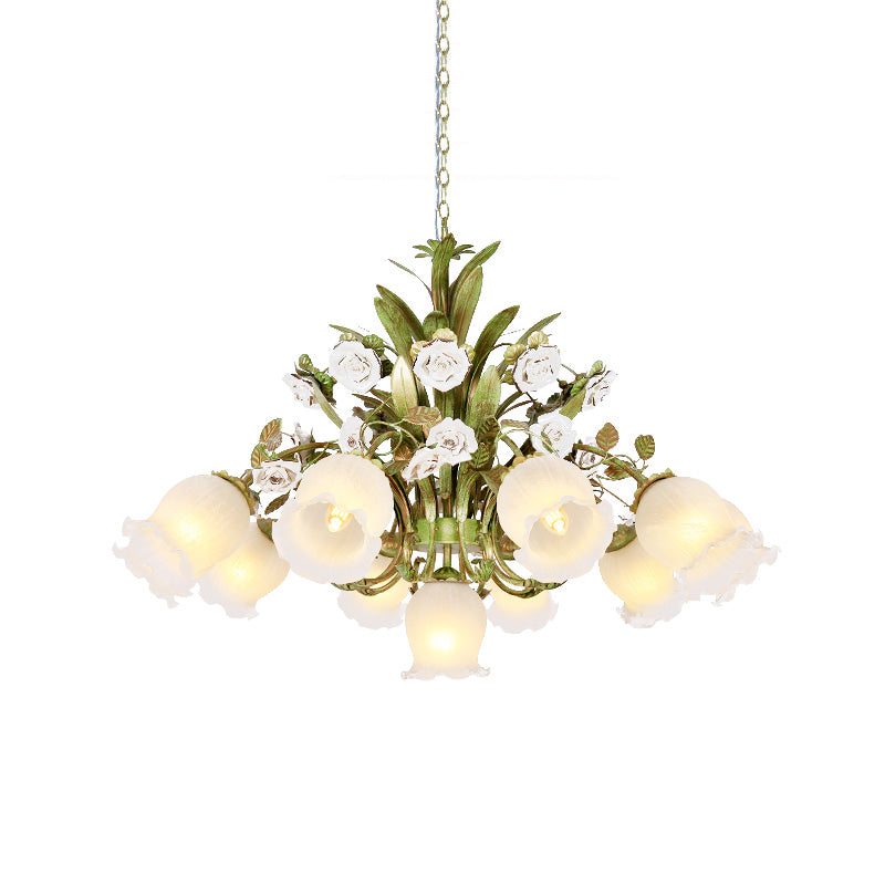 Green 4/7/9-Light Ceiling Chandelier Pastoral Style Milk Glass Floral Drop Pendant for Dining Room Clearhalo 'Ceiling Lights' 'Pendant Lights' 'Pendants' Lighting' 729382