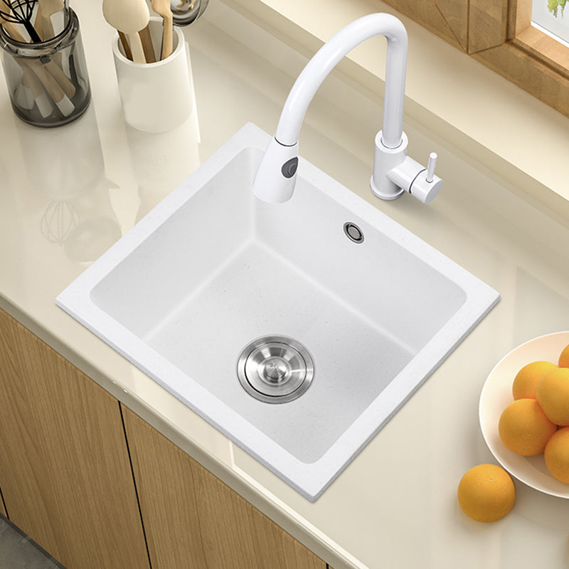 Quartz Kitchen Sink Contemporary Rectangular Shape Kitchen Sink with 1-Bowl 14"L x 13"W x 9"H Sink with Faucet Pull Out Faucet Clearhalo 'Home Improvement' 'home_improvement' 'home_improvement_kitchen_sinks' 'Kitchen Remodel & Kitchen Fixtures' 'Kitchen Sinks & Faucet Components' 'Kitchen Sinks' 'kitchen_sinks' 7294804