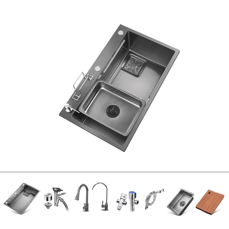 Stainless Steel Kitchen Sink Overflow Hole Detail Kitchen Sink with Basket Strainer 26.8"L x 17.7"W x 8.7"H Sink with Faucet Pull-Out Faucet & Water Purify Faucet & Deck Control Drain Clearhalo 'Home Improvement' 'home_improvement' 'home_improvement_kitchen_sinks' 'Kitchen Remodel & Kitchen Fixtures' 'Kitchen Sinks & Faucet Components' 'Kitchen Sinks' 'kitchen_sinks' 7294877