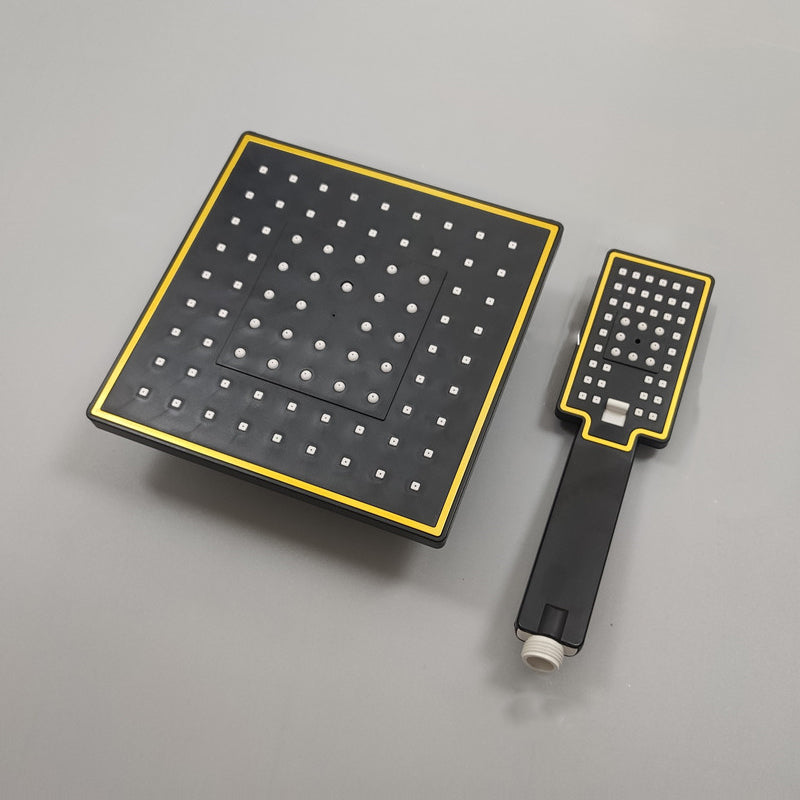 Square Shower Head Combo Standard Spray Pattern with Handheld Shower Head Black Gold Handheld Shower & Large Shower Head Clearhalo 'Bathroom Remodel & Bathroom Fixtures' 'Home Improvement' 'home_improvement' 'home_improvement_shower_heads' 'Shower Heads' 'shower_heads' 'Showers & Bathtubs Plumbing' 'Showers & Bathtubs' 7294951