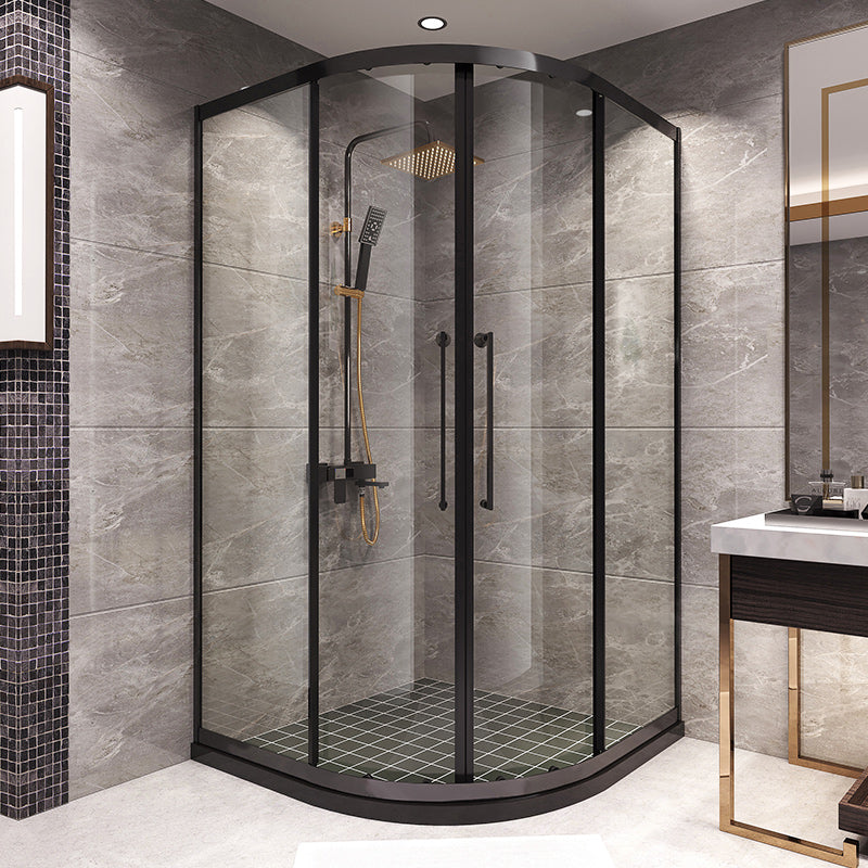 Round Shower Enclosure Double Sliding Door Tempered Glass Shower Room Black Clearhalo 'Bathroom Remodel & Bathroom Fixtures' 'Home Improvement' 'home_improvement' 'home_improvement_shower_stalls_enclosures' 'Shower Stalls & Enclosures' 'shower_stalls_enclosures' 'Showers & Bathtubs' 7294956