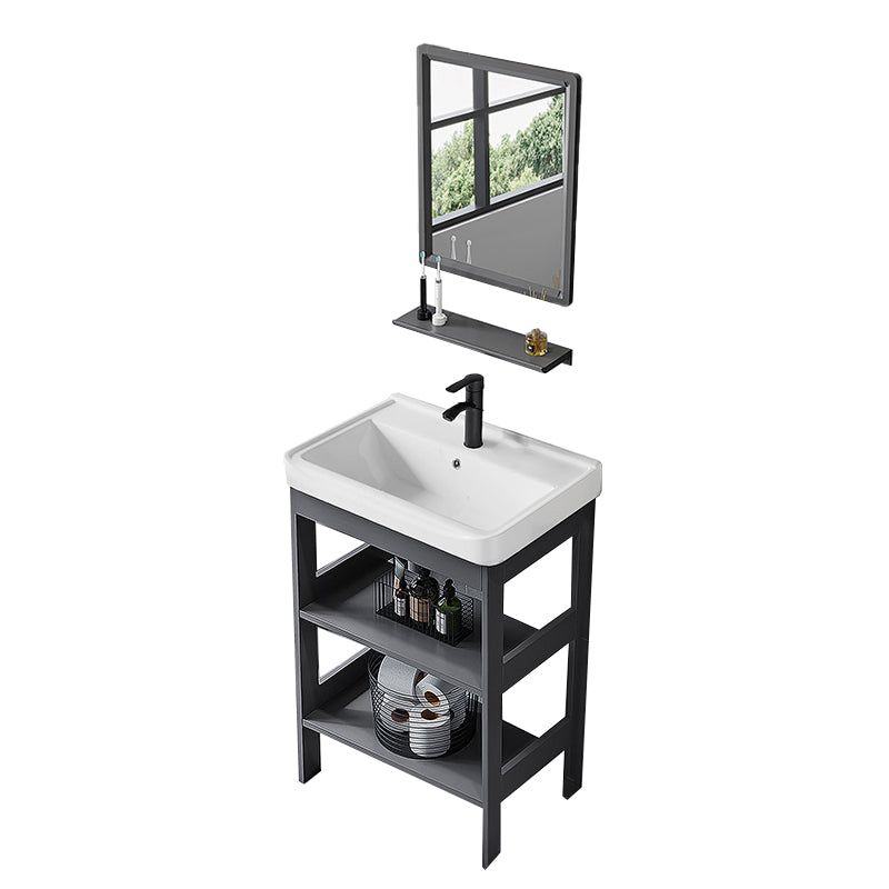 Modern Metal Vanity Set Open Storage Single Sink Vanity for Washroom Vanity & Faucet & Mirrors 20"L x 14"W x 31"H Clearhalo 'Bathroom Remodel & Bathroom Fixtures' 'Bathroom Vanities' 'bathroom_vanities' 'Home Improvement' 'home_improvement' 'home_improvement_bathroom_vanities' 7295172