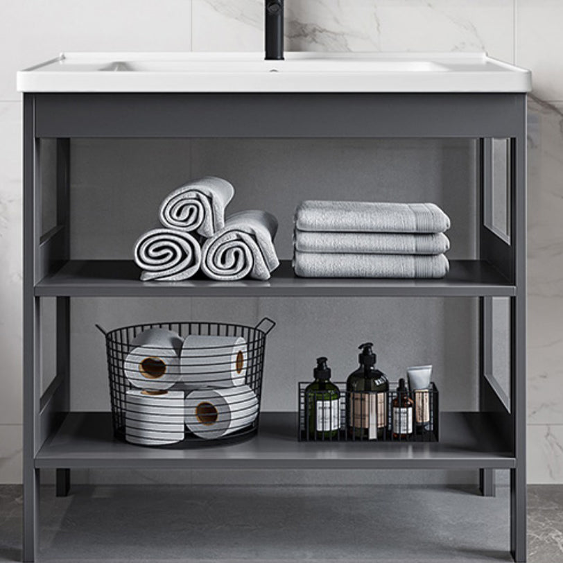 Modern Metal Vanity Set Open Storage Single Sink Vanity for Washroom Clearhalo 'Bathroom Remodel & Bathroom Fixtures' 'Bathroom Vanities' 'bathroom_vanities' 'Home Improvement' 'home_improvement' 'home_improvement_bathroom_vanities' 7295173