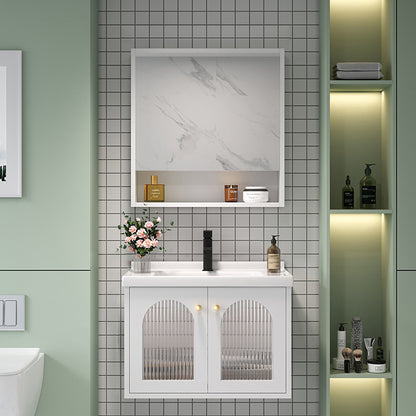 Glam Vanity White Single Sink Wall Mount Wood Frame Rectangular Mirror Bath Vanity Vanity & Faucet & Mirror Cabinet Clearhalo 'Bathroom Remodel & Bathroom Fixtures' 'Bathroom Vanities' 'bathroom_vanities' 'Home Improvement' 'home_improvement' 'home_improvement_bathroom_vanities' 7295210
