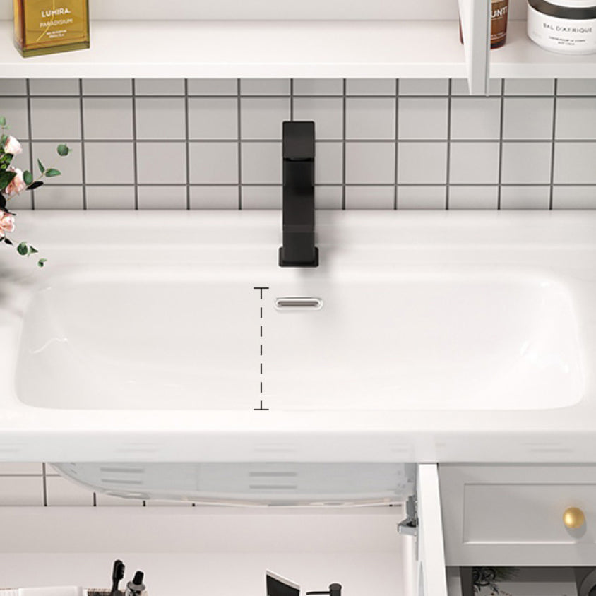 Glam Vanity White Single Sink Wall Mount Wood Frame Rectangular Mirror Bath Vanity Clearhalo 'Bathroom Remodel & Bathroom Fixtures' 'Bathroom Vanities' 'bathroom_vanities' 'Home Improvement' 'home_improvement' 'home_improvement_bathroom_vanities' 7295216