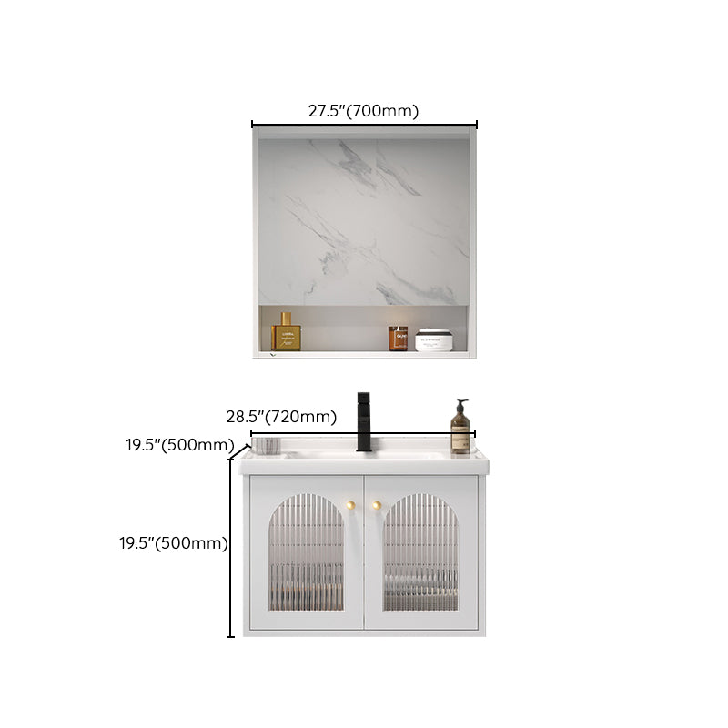 Glam Vanity White Single Sink Wall Mount Wood Frame Rectangular Mirror Bath Vanity Clearhalo 'Bathroom Remodel & Bathroom Fixtures' 'Bathroom Vanities' 'bathroom_vanities' 'Home Improvement' 'home_improvement' 'home_improvement_bathroom_vanities' 7295221