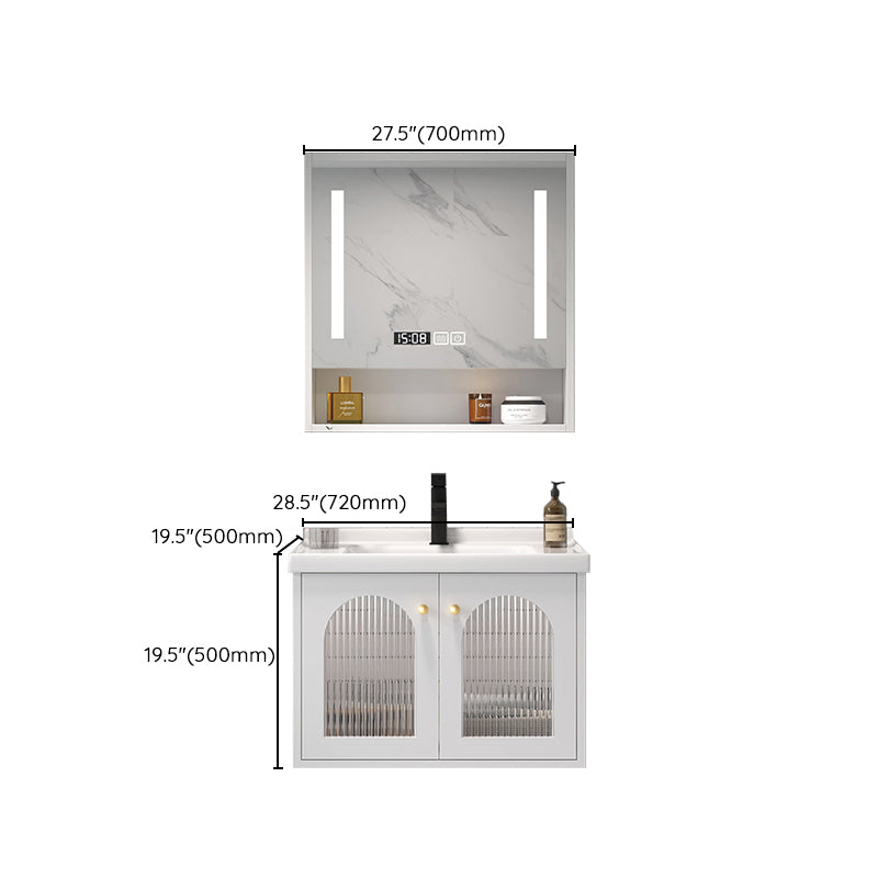Glam Vanity White Single Sink Wall Mount Wood Frame Rectangular Mirror Bath Vanity Clearhalo 'Bathroom Remodel & Bathroom Fixtures' 'Bathroom Vanities' 'bathroom_vanities' 'Home Improvement' 'home_improvement' 'home_improvement_bathroom_vanities' 7295228