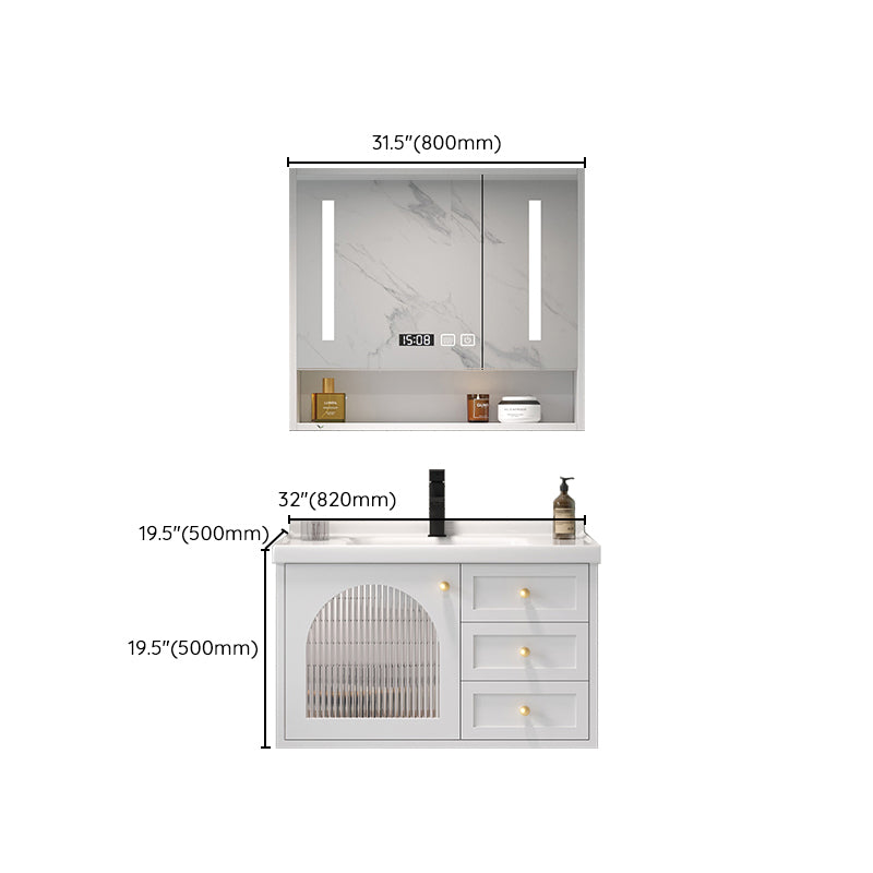 Glam Vanity White Single Sink Wall Mount Wood Frame Rectangular Mirror Bath Vanity Clearhalo 'Bathroom Remodel & Bathroom Fixtures' 'Bathroom Vanities' 'bathroom_vanities' 'Home Improvement' 'home_improvement' 'home_improvement_bathroom_vanities' 7295229