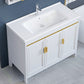 White Bathroom Vanity Metal Frame Single Sink Rectangular Freestanding Vanity with Mirror Clearhalo 'Bathroom Remodel & Bathroom Fixtures' 'Bathroom Vanities' 'bathroom_vanities' 'Home Improvement' 'home_improvement' 'home_improvement_bathroom_vanities' 7295233