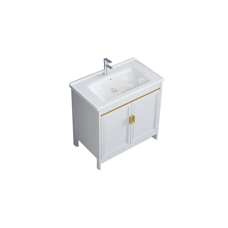 White Bathroom Vanity Metal Frame Single Sink Rectangular Freestanding Vanity with Mirror Vanity & Faucet Clearhalo 'Bathroom Remodel & Bathroom Fixtures' 'Bathroom Vanities' 'bathroom_vanities' 'Home Improvement' 'home_improvement' 'home_improvement_bathroom_vanities' 7295247