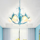 Blue Bloom Hanging Light Fixture Countryside White Prismatic Glass 3/6 Heads Restaurant Chandelier Clearhalo 'Ceiling Lights' 'Chandeliers' Lighting' options 729525