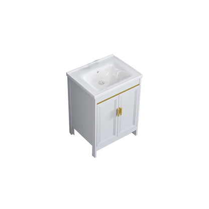 White Bathroom Vanity Metal Frame Single Sink Rectangular Freestanding Vanity with Mirror Bathroom Vanity Clearhalo 'Bathroom Remodel & Bathroom Fixtures' 'Bathroom Vanities' 'bathroom_vanities' 'Home Improvement' 'home_improvement' 'home_improvement_bathroom_vanities' 7295251