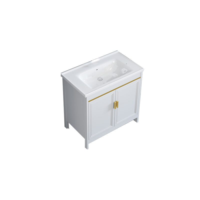 White Bathroom Vanity Metal Frame Single Sink Rectangular Freestanding Vanity with Mirror Bathroom Vanity Clearhalo 'Bathroom Remodel & Bathroom Fixtures' 'Bathroom Vanities' 'bathroom_vanities' 'Home Improvement' 'home_improvement' 'home_improvement_bathroom_vanities' 7295252