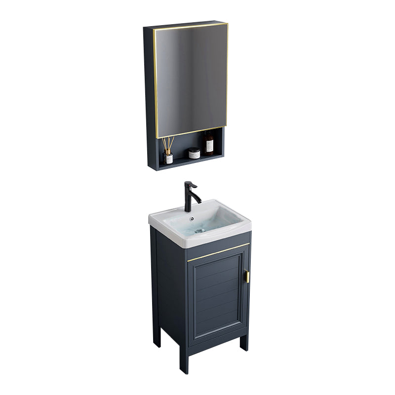 Blue Bath Vanity Freestanding Rectangular 2 Doors Single Sink Metal Frame Bathroom Vanity Vanity & Faucet & Mirror Cabinet 17"L x 14"W x 31"H Ceramic Clearhalo 'Bathroom Remodel & Bathroom Fixtures' 'Bathroom Vanities' 'bathroom_vanities' 'Home Improvement' 'home_improvement' 'home_improvement_bathroom_vanities' 7295276