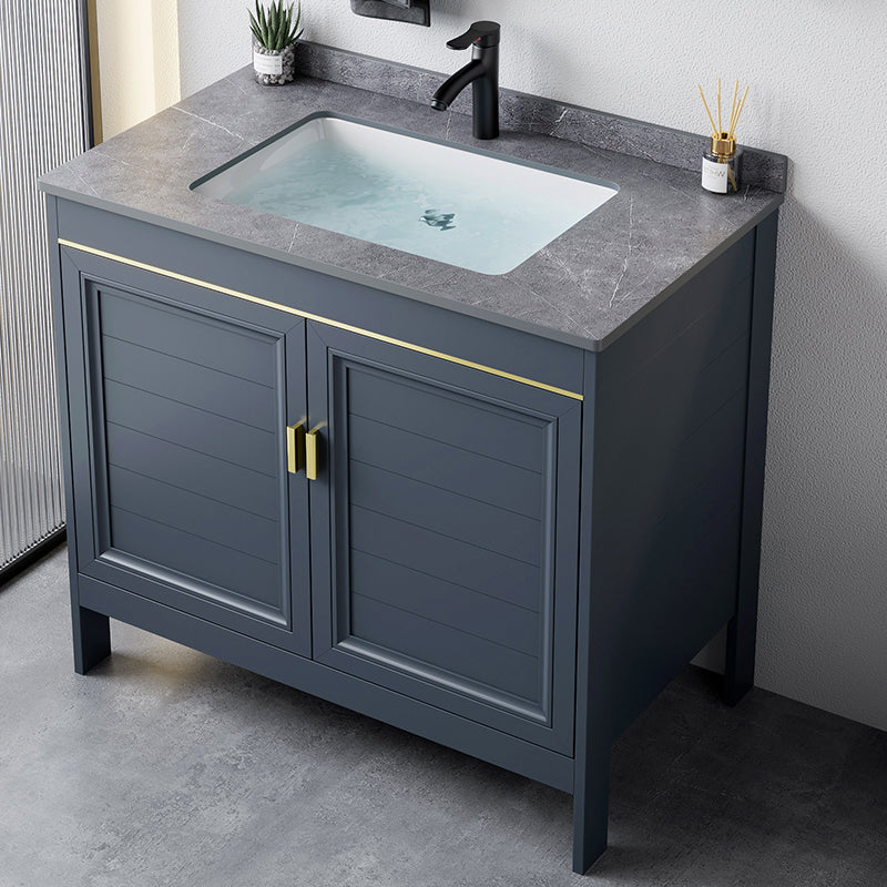 Blue Bath Vanity Freestanding Rectangular 2 Doors Single Sink Metal Frame Bathroom Vanity Clearhalo 'Bathroom Remodel & Bathroom Fixtures' 'Bathroom Vanities' 'bathroom_vanities' 'Home Improvement' 'home_improvement' 'home_improvement_bathroom_vanities' 7295277