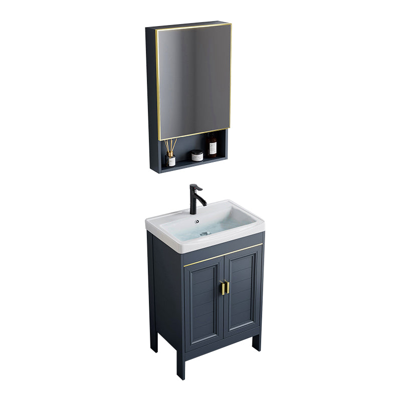 Blue Bath Vanity Freestanding Rectangular 2 Doors Single Sink Metal Frame Bathroom Vanity Vanity & Faucet & Mirror Cabinet 20"L x 14"W x 31"H Ceramic Clearhalo 'Bathroom Remodel & Bathroom Fixtures' 'Bathroom Vanities' 'bathroom_vanities' 'Home Improvement' 'home_improvement' 'home_improvement_bathroom_vanities' 7295278