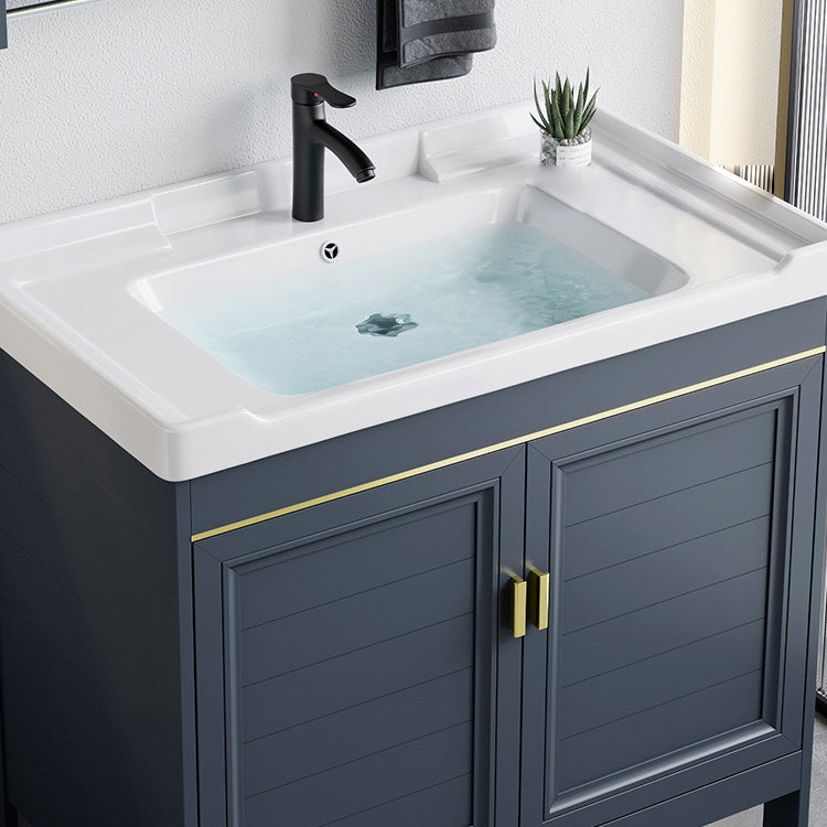 Blue Bath Vanity Freestanding Rectangular 2 Doors Single Sink Metal Frame Bathroom Vanity Clearhalo 'Bathroom Remodel & Bathroom Fixtures' 'Bathroom Vanities' 'bathroom_vanities' 'Home Improvement' 'home_improvement' 'home_improvement_bathroom_vanities' 7295281