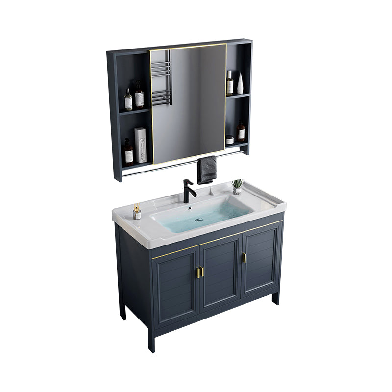Blue Bath Vanity Freestanding Rectangular 2 Doors Single Sink Metal Frame Bathroom Vanity Vanity & Faucet & Mirror Cabinet Ceramic Clearhalo 'Bathroom Remodel & Bathroom Fixtures' 'Bathroom Vanities' 'bathroom_vanities' 'Home Improvement' 'home_improvement' 'home_improvement_bathroom_vanities' 7295283