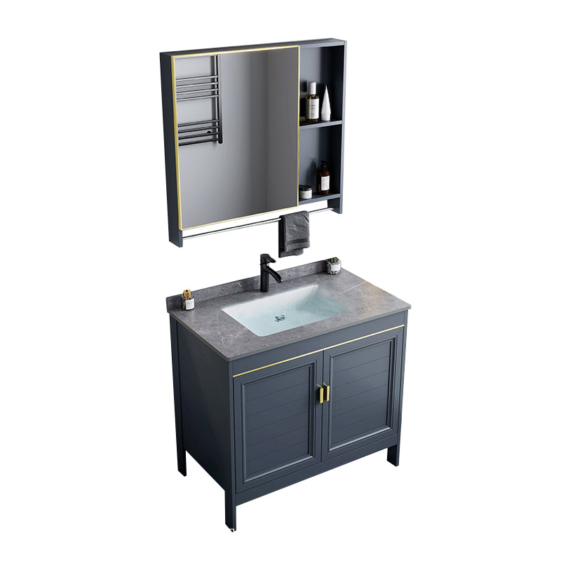 Blue Bath Vanity Freestanding Rectangular 2 Doors Single Sink Metal Frame Bathroom Vanity Vanity & Faucet & Mirror Cabinet Stone Clearhalo 'Bathroom Remodel & Bathroom Fixtures' 'Bathroom Vanities' 'bathroom_vanities' 'Home Improvement' 'home_improvement' 'home_improvement_bathroom_vanities' 7295288