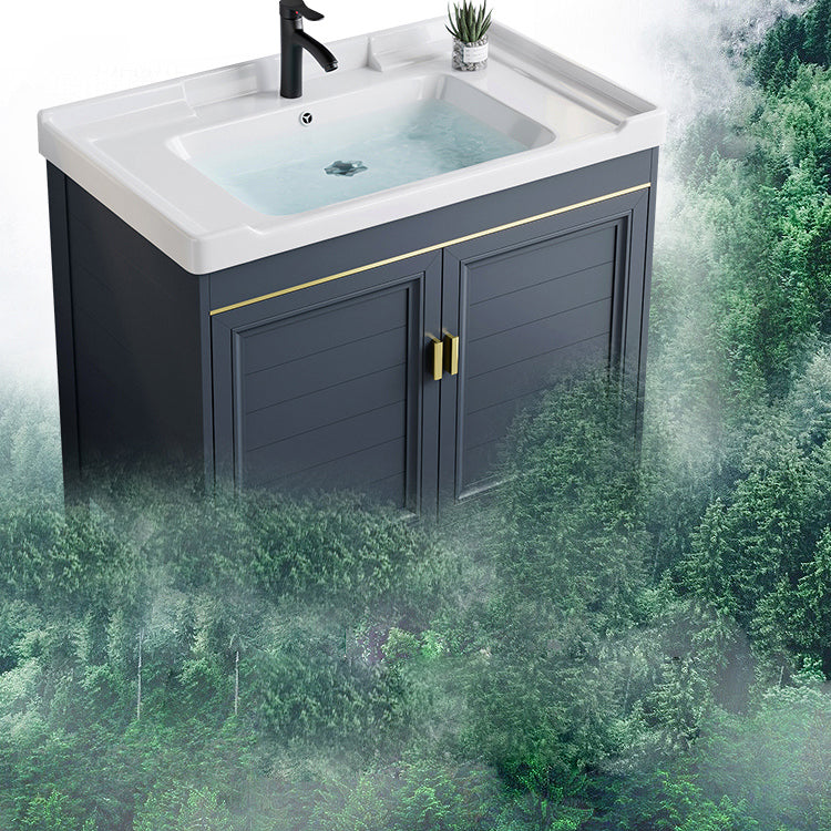 Blue Bath Vanity Freestanding Rectangular 2 Doors Single Sink Metal Frame Bathroom Vanity Clearhalo 'Bathroom Remodel & Bathroom Fixtures' 'Bathroom Vanities' 'bathroom_vanities' 'Home Improvement' 'home_improvement' 'home_improvement_bathroom_vanities' 7295290