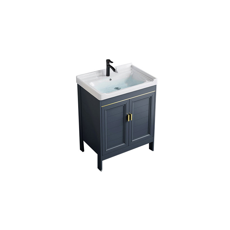 Blue Bath Vanity Freestanding Rectangular 2 Doors Single Sink Metal Frame Bathroom Vanity Vanity & Faucet 24"L x 16"W x 31"H Ceramic Clearhalo 'Bathroom Remodel & Bathroom Fixtures' 'Bathroom Vanities' 'bathroom_vanities' 'Home Improvement' 'home_improvement' 'home_improvement_bathroom_vanities' 7295294