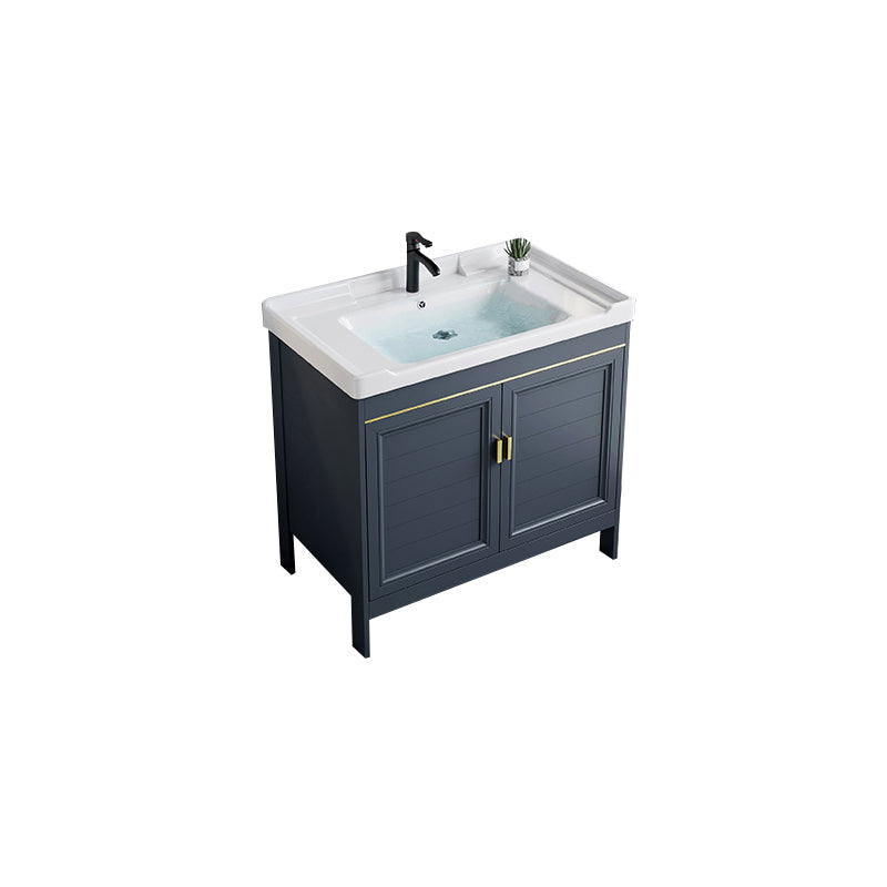 Blue Bath Vanity Freestanding Rectangular 2 Doors Single Sink Metal Frame Bathroom Vanity Vanity & Faucet Ceramic Clearhalo 'Bathroom Remodel & Bathroom Fixtures' 'Bathroom Vanities' 'bathroom_vanities' 'Home Improvement' 'home_improvement' 'home_improvement_bathroom_vanities' 7295295