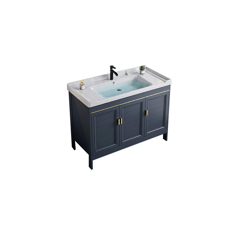 Blue Bath Vanity Freestanding Rectangular 2 Doors Single Sink Metal Frame Bathroom Vanity Vanity & Faucet Ceramic Clearhalo 'Bathroom Remodel & Bathroom Fixtures' 'Bathroom Vanities' 'bathroom_vanities' 'Home Improvement' 'home_improvement' 'home_improvement_bathroom_vanities' 7295296