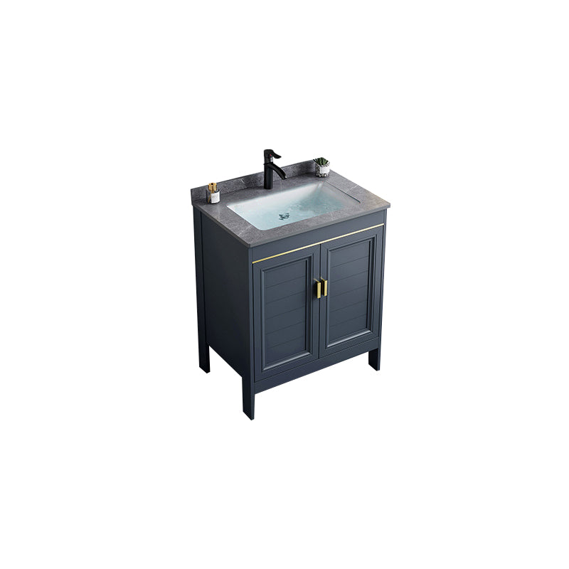 Blue Bath Vanity Freestanding Rectangular 2 Doors Single Sink Metal Frame Bathroom Vanity Vanity & Faucet 24"L x 16"W x 31"H Stone Clearhalo 'Bathroom Remodel & Bathroom Fixtures' 'Bathroom Vanities' 'bathroom_vanities' 'Home Improvement' 'home_improvement' 'home_improvement_bathroom_vanities' 7295297
