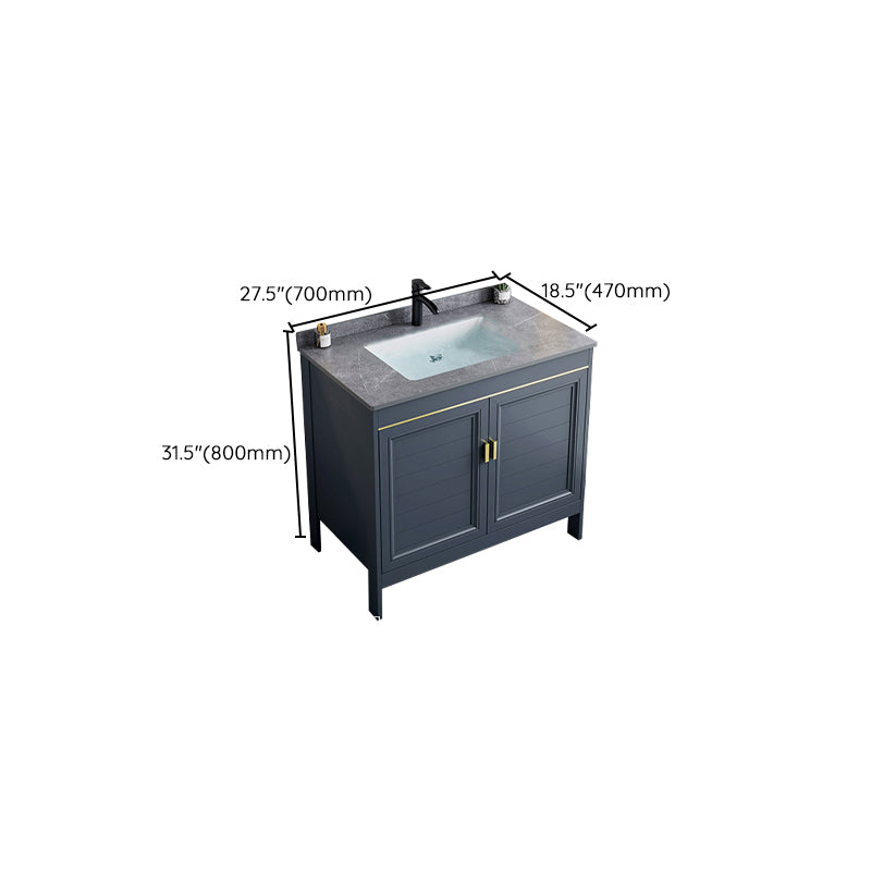 Blue Bath Vanity Freestanding Rectangular 2 Doors Single Sink Metal Frame Bathroom Vanity Clearhalo 'Bathroom Remodel & Bathroom Fixtures' 'Bathroom Vanities' 'bathroom_vanities' 'Home Improvement' 'home_improvement' 'home_improvement_bathroom_vanities' 7295307