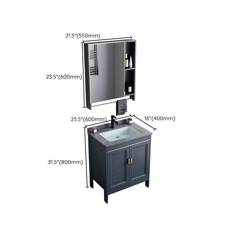 Blue Bath Vanity Freestanding Rectangular 2 Doors Single Sink Metal Frame Bathroom Vanity Clearhalo 'Bathroom Remodel & Bathroom Fixtures' 'Bathroom Vanities' 'bathroom_vanities' 'Home Improvement' 'home_improvement' 'home_improvement_bathroom_vanities' 7295315