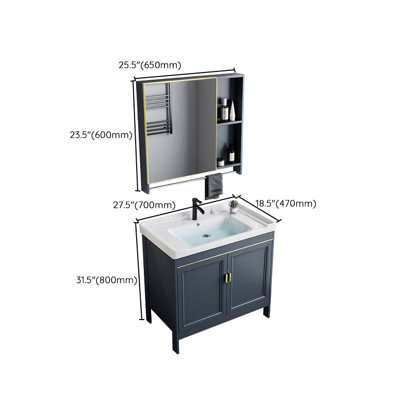 Blue Bath Vanity Freestanding Rectangular 2 Doors Single Sink Metal Frame Bathroom Vanity Clearhalo 'Bathroom Remodel & Bathroom Fixtures' 'Bathroom Vanities' 'bathroom_vanities' 'Home Improvement' 'home_improvement' 'home_improvement_bathroom_vanities' 7295318