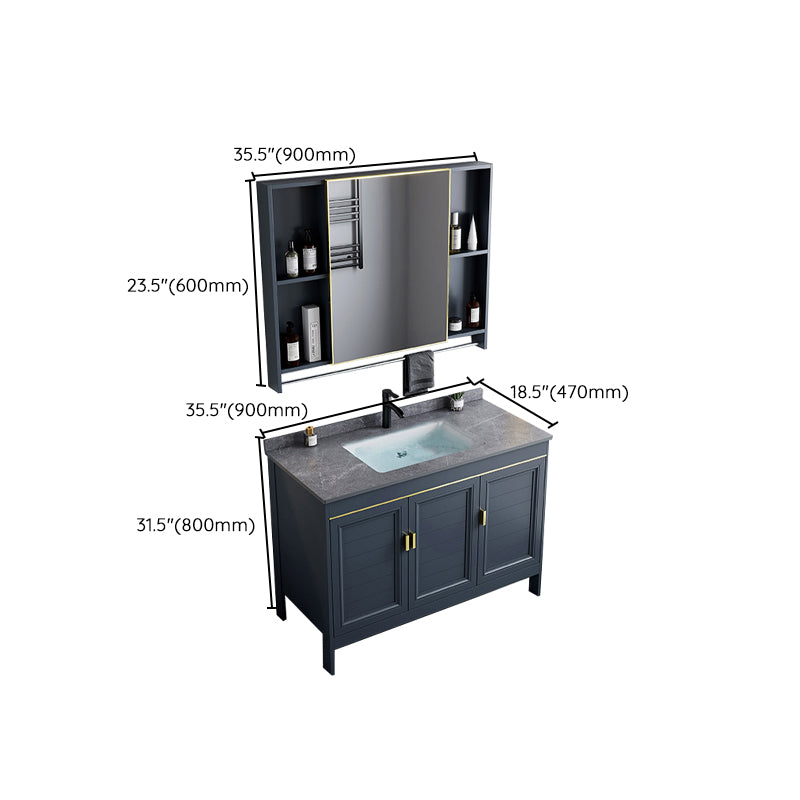 Blue Bath Vanity Freestanding Rectangular 2 Doors Single Sink Metal Frame Bathroom Vanity Clearhalo 'Bathroom Remodel & Bathroom Fixtures' 'Bathroom Vanities' 'bathroom_vanities' 'Home Improvement' 'home_improvement' 'home_improvement_bathroom_vanities' 7295321