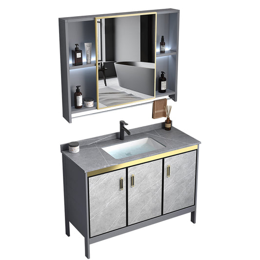 Metal Frame Vanity Grey Single Sink Rectangular Freestanding Mirror Vanity with Doors Clearhalo 'Bathroom Remodel & Bathroom Fixtures' 'Bathroom Vanities' 'bathroom_vanities' 'Home Improvement' 'home_improvement' 'home_improvement_bathroom_vanities' 7295334