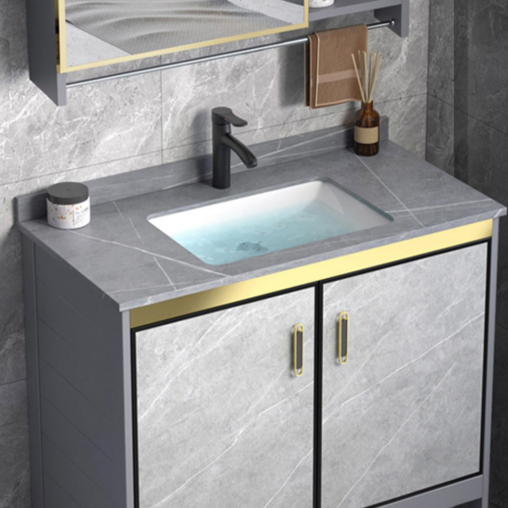 Metal Frame Vanity Grey Single Sink Rectangular Freestanding Mirror Vanity with Doors Clearhalo 'Bathroom Remodel & Bathroom Fixtures' 'Bathroom Vanities' 'bathroom_vanities' 'Home Improvement' 'home_improvement' 'home_improvement_bathroom_vanities' 7295339