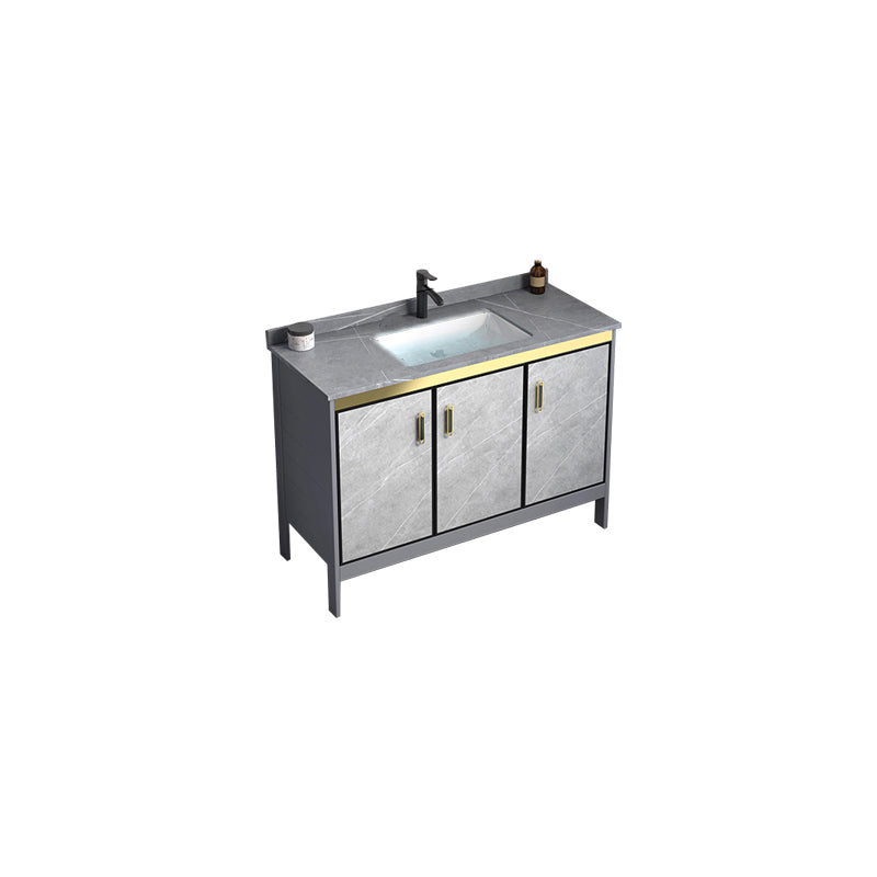 Metal Frame Vanity Grey Single Sink Rectangular Freestanding Mirror Vanity with Doors Vanity & Faucet Stone Clearhalo 'Bathroom Remodel & Bathroom Fixtures' 'Bathroom Vanities' 'bathroom_vanities' 'Home Improvement' 'home_improvement' 'home_improvement_bathroom_vanities' 7295348