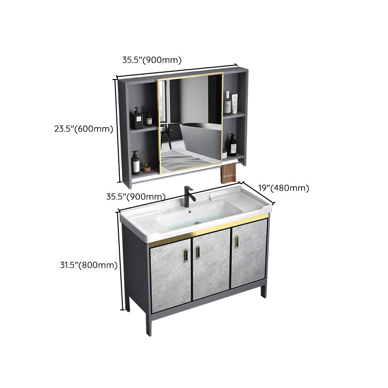 Metal Frame Vanity Grey Single Sink Rectangular Freestanding Mirror Vanity with Doors Clearhalo 'Bathroom Remodel & Bathroom Fixtures' 'Bathroom Vanities' 'bathroom_vanities' 'Home Improvement' 'home_improvement' 'home_improvement_bathroom_vanities' 7295370