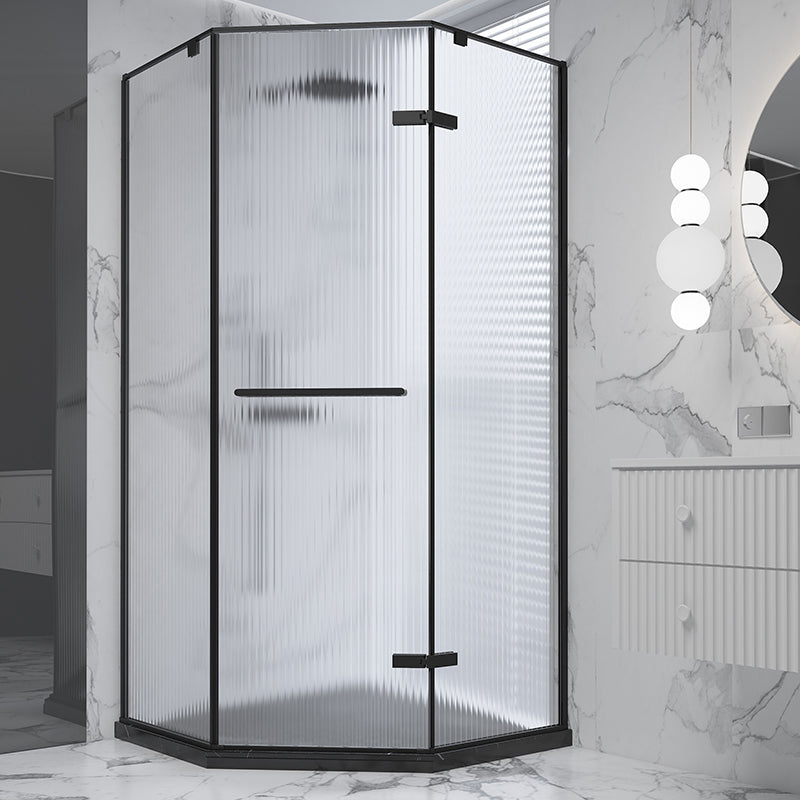 Black Neo-Angle Shower Enclosure Semi Frameless Door Hinged Shower Room Right Fluted Glass Clearhalo 'Bathroom Remodel & Bathroom Fixtures' 'Home Improvement' 'home_improvement' 'home_improvement_shower_stalls_enclosures' 'Shower Stalls & Enclosures' 'shower_stalls_enclosures' 'Showers & Bathtubs' 7295851