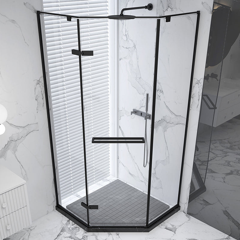 Black Neo-Angle Shower Enclosure Semi Frameless Door Hinged Shower Room Clearhalo 'Bathroom Remodel & Bathroom Fixtures' 'Home Improvement' 'home_improvement' 'home_improvement_shower_stalls_enclosures' 'Shower Stalls & Enclosures' 'shower_stalls_enclosures' 'Showers & Bathtubs' 7295852