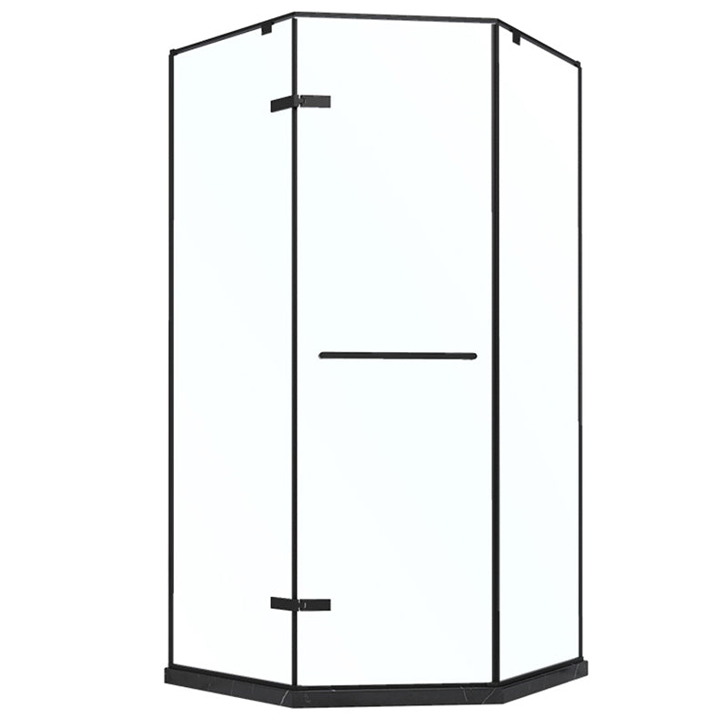 Black Neo-Angle Shower Enclosure Semi Frameless Door Hinged Shower Room Clearhalo 'Bathroom Remodel & Bathroom Fixtures' 'Home Improvement' 'home_improvement' 'home_improvement_shower_stalls_enclosures' 'Shower Stalls & Enclosures' 'shower_stalls_enclosures' 'Showers & Bathtubs' 7295854