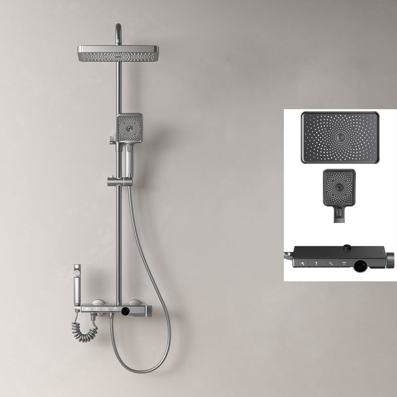 Modern Shower System Adjustable Spray Pattern Shower Head Combo Dark Gray Rectangle Temperature Control Clearhalo 'Bathroom Remodel & Bathroom Fixtures' 'Home Improvement' 'home_improvement' 'home_improvement_shower_faucets' 'Shower Faucets & Systems' 'shower_faucets' 'Showers & Bathtubs Plumbing' 'Showers & Bathtubs' 7296043