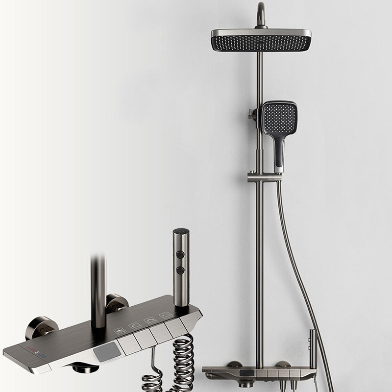 Modern Thermostatic Shower System Solid Color Slide Bar Included Shower Head Combo Clearhalo 'Bathroom Remodel & Bathroom Fixtures' 'Home Improvement' 'home_improvement' 'home_improvement_shower_faucets' 'Shower Faucets & Systems' 'shower_faucets' 'Showers & Bathtubs Plumbing' 'Showers & Bathtubs' 7296054