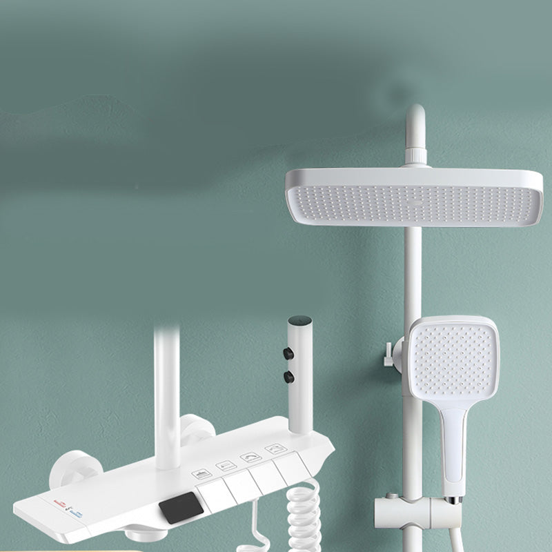 Modern Thermostatic Shower System Solid Color Slide Bar Included Shower Head Combo White Thermostatic Clearhalo 'Bathroom Remodel & Bathroom Fixtures' 'Home Improvement' 'home_improvement' 'home_improvement_shower_faucets' 'Shower Faucets & Systems' 'shower_faucets' 'Showers & Bathtubs Plumbing' 'Showers & Bathtubs' 7296055