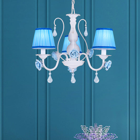 Fabric Blue Chandelier Light Fixture Conical 3/6/8 Heads Pastoral Style Hanging Pendant with Crystal Accent Clearhalo 'Ceiling Lights' 'Chandeliers' Lighting' options 729608
