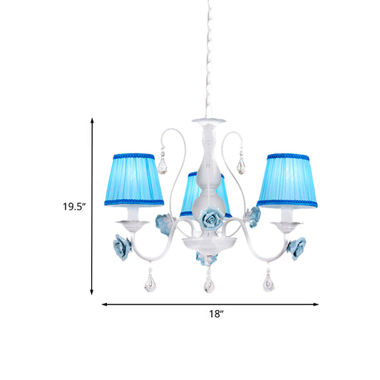 Fabric Blue Chandelier Light Fixture Conical 3/6/8 Heads Pastoral Style Hanging Pendant with Crystal Accent Clearhalo 'Ceiling Lights' 'Chandeliers' Lighting' options 729610