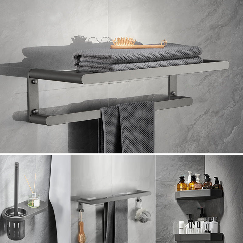 Modern Metal Bathroom Accessory As Individual Or As a Set in Grey 5-Piece Set (Towel Bar) Clearhalo 'Bathroom Hardware Sets' 'Bathroom Hardware' 'Bathroom Remodel & Bathroom Fixtures' 'bathroom_hardware_sets' 'Home Improvement' 'home_improvement' 'home_improvement_bathroom_hardware_sets' 7296276