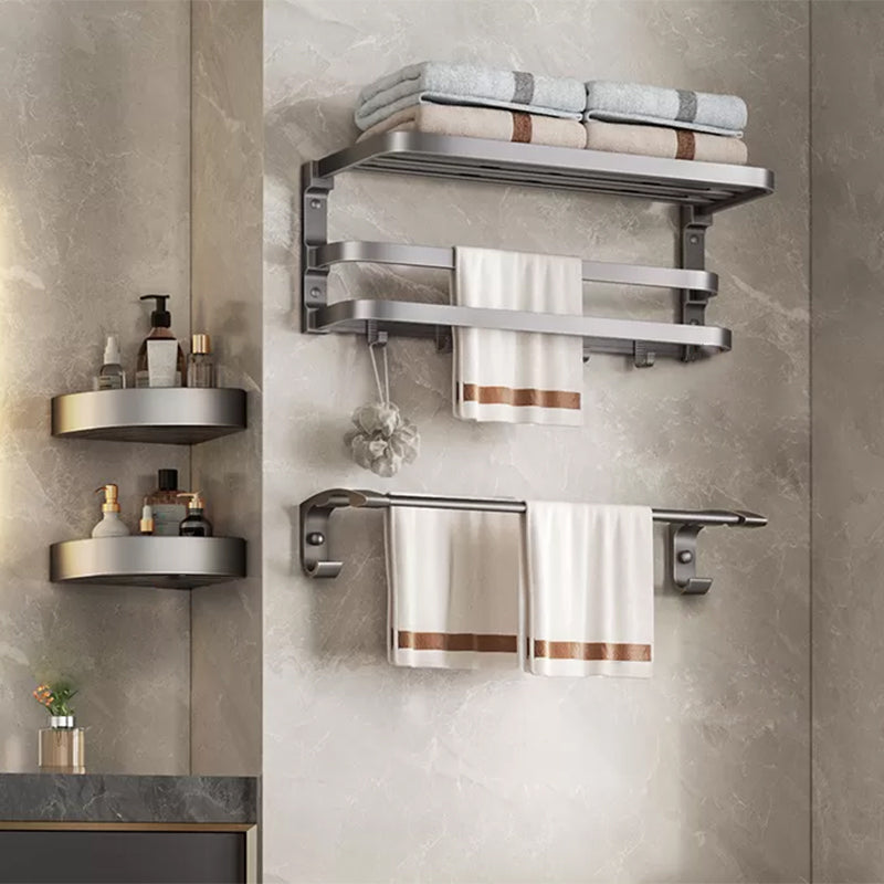 Grey Modern Bathroom Accessory As Individual Or As a Set with Towel Bar 4-Piece Set (Double Rods) Clearhalo 'Bathroom Hardware Sets' 'Bathroom Hardware' 'Bathroom Remodel & Bathroom Fixtures' 'bathroom_hardware_sets' 'Home Improvement' 'home_improvement' 'home_improvement_bathroom_hardware_sets' 7296283