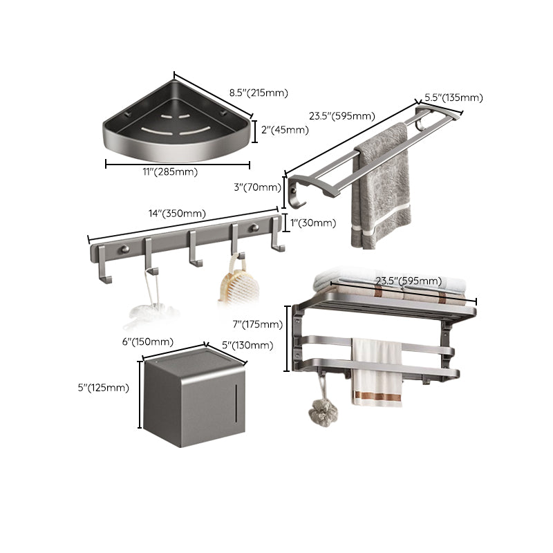 Grey Modern Bathroom Accessory As Individual Or As a Set with Towel Bar Clearhalo 'Bathroom Hardware Sets' 'Bathroom Hardware' 'Bathroom Remodel & Bathroom Fixtures' 'bathroom_hardware_sets' 'Home Improvement' 'home_improvement' 'home_improvement_bathroom_hardware_sets' 7296292
