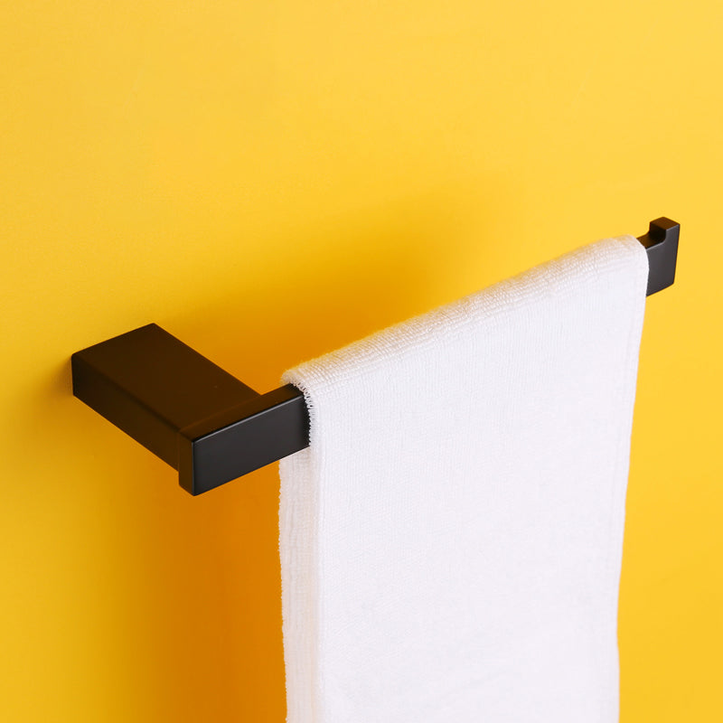 Modern Black Bathroom Accessory Kit with Bath Shelf and Soap Dish Towel Ring Clearhalo 'Bathroom Hardware Sets' 'Bathroom Hardware' 'Bathroom Remodel & Bathroom Fixtures' 'bathroom_hardware_sets' 'Home Improvement' 'home_improvement' 'home_improvement_bathroom_hardware_sets' 7296296