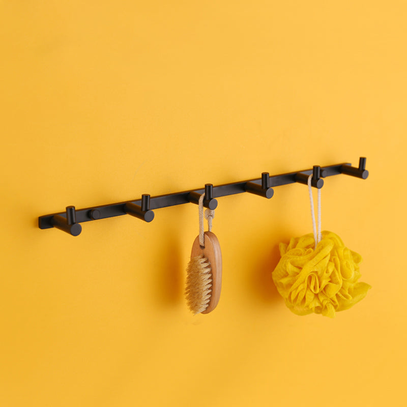 Modern Black Bathroom Accessory Kit with Bath Shelf and Soap Dish Towel Robe Hook (Row Hooks) Clearhalo 'Bathroom Hardware Sets' 'Bathroom Hardware' 'Bathroom Remodel & Bathroom Fixtures' 'bathroom_hardware_sets' 'Home Improvement' 'home_improvement' 'home_improvement_bathroom_hardware_sets' 7296311