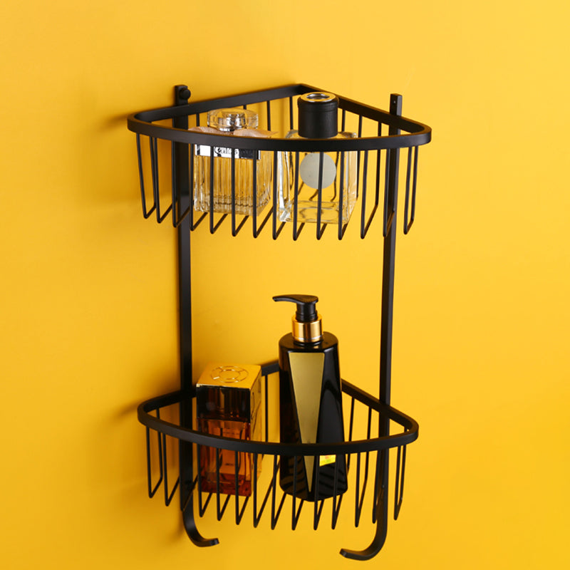 Modern Black Bathroom Accessory Kit with Bath Shelf and Soap Dish Double Layer Triangle Bath Shelves Clearhalo 'Bathroom Hardware Sets' 'Bathroom Hardware' 'Bathroom Remodel & Bathroom Fixtures' 'bathroom_hardware_sets' 'Home Improvement' 'home_improvement' 'home_improvement_bathroom_hardware_sets' 7296315